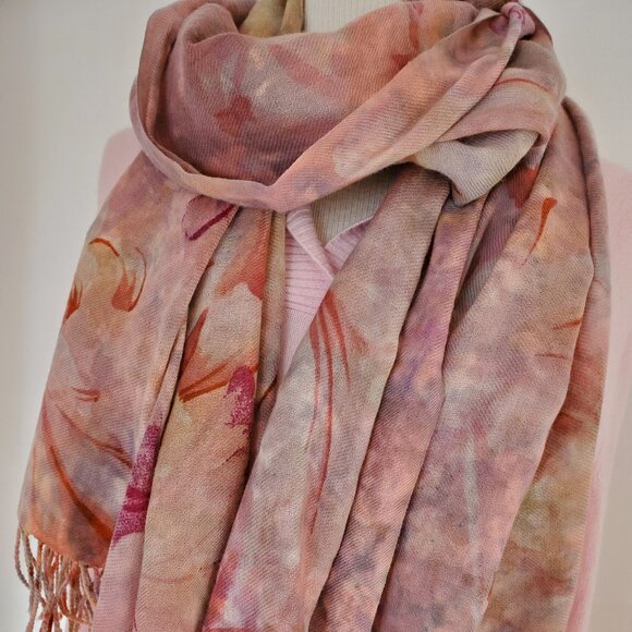 NEW XL merino wool oversized scarf wrap flower painted red pink blue brown gray - Picture 13 of 15